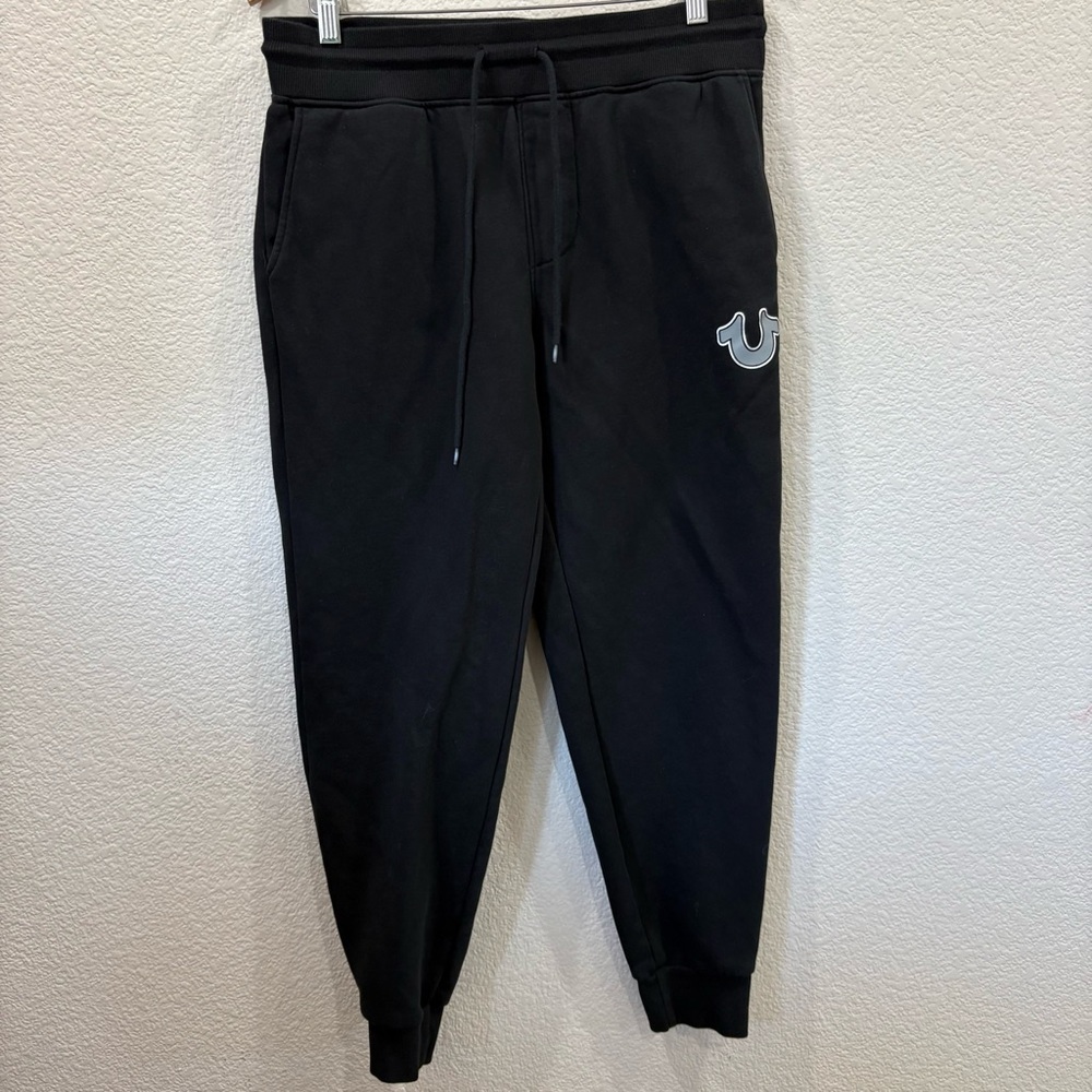 True Religion Joggers Black Sweatpants Logo Drawstring Mens M